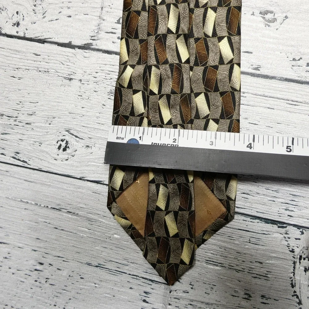 Bergamo New York Tie Mens One Size Brown Geometric 100% Silk Woven Necktie